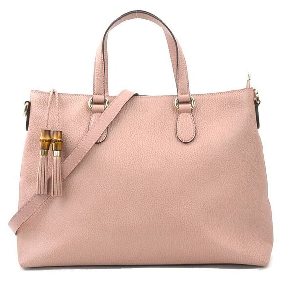 Auth GUCCI Bamboo Handbag Shoulder Bag Gray Pink Leather/Goldtone - e60012a - Picture 1 of 16